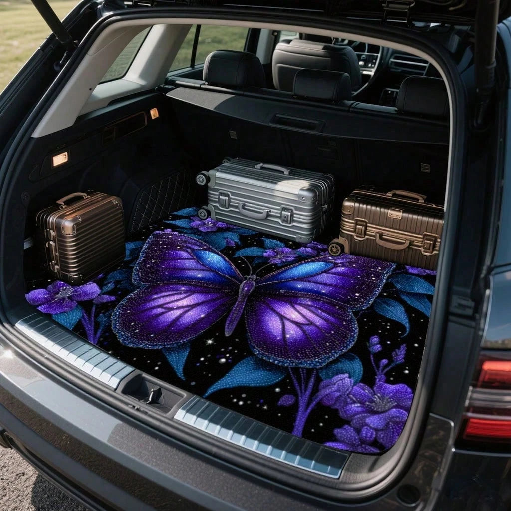 1PC Dreamy Butterfly Print Personalized Car Trunk Mat, Interior Protective Trunk Mat, Durable Polyester Floor Liner, And Practical, Suitable For Daily Travel, Lifting And Secure Cargo Storage, Car Tr