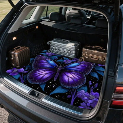 1PC Dreamy Butterfly Print Personalized Car Trunk Mat, Interior Protective Trunk Mat, Durable Polyester Floor Liner, And Practical, Suitable For Daily Travel, Lifting And Secure Cargo Storage, Car Tr