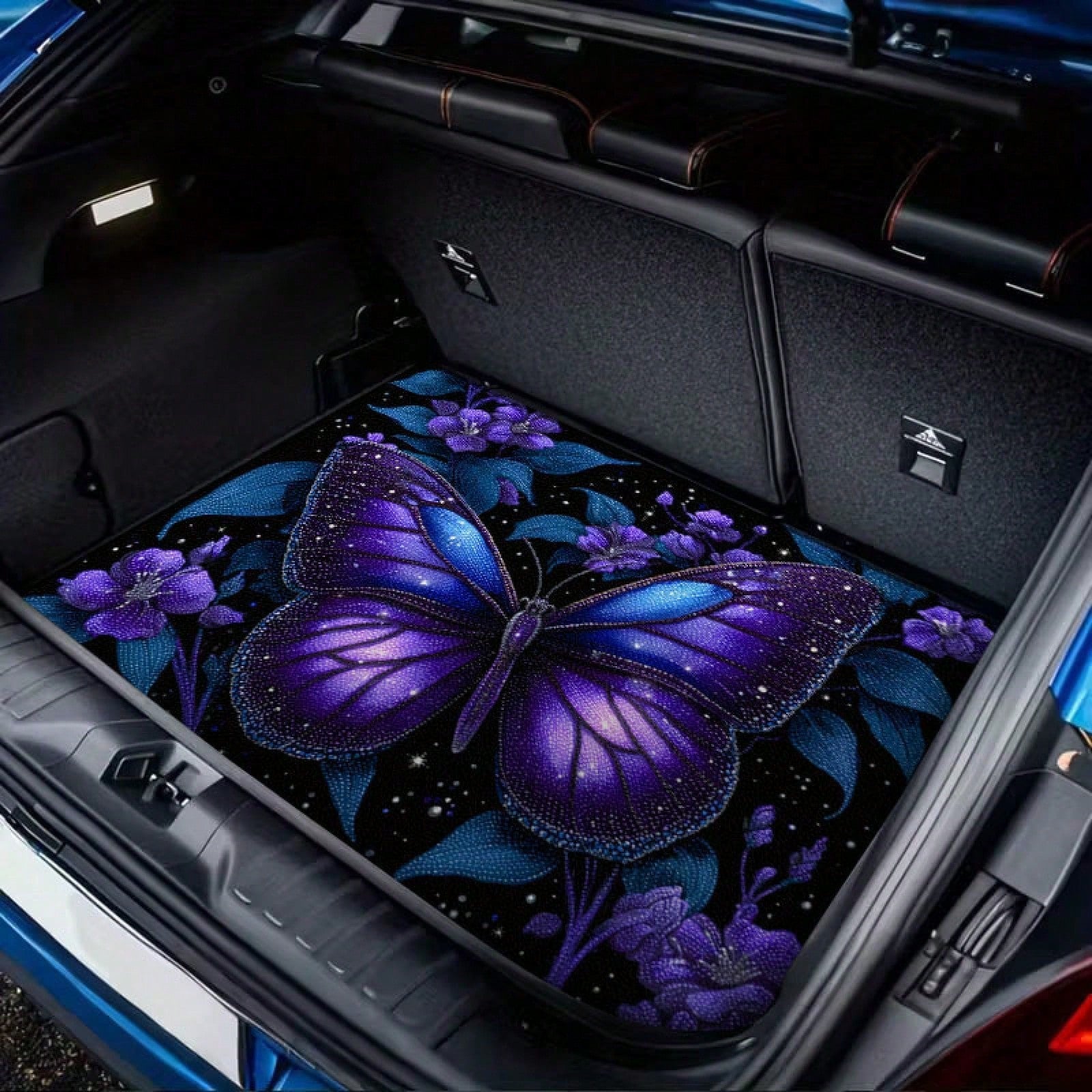 1PC Dreamy Butterfly Print Personalized Car Trunk Mat, Interior Protective Trunk Mat, Durable Polyester Floor Liner, And Practical, Suitable For Daily Travel, Lifting And Secure Cargo Storage, Car Tr