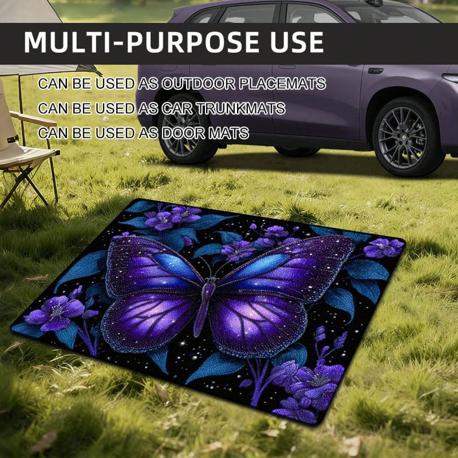 1PC Dreamy Butterfly Print Personalized Car Trunk Mat, Interior Protective Trunk Mat, Durable Polyester Floor Liner, And Practical, Suitable For Daily Travel, Lifting And Secure Cargo Storage, Car Tr
