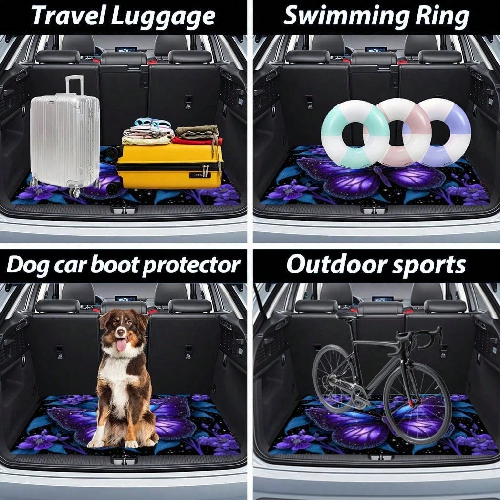 1PC Dreamy Butterfly Print Personalized Car Trunk Mat, Interior Protective Trunk Mat, Durable Polyester Floor Liner, And Practical, Suitable For Daily Travel, Lifting And Secure Cargo Storage, Car Tr