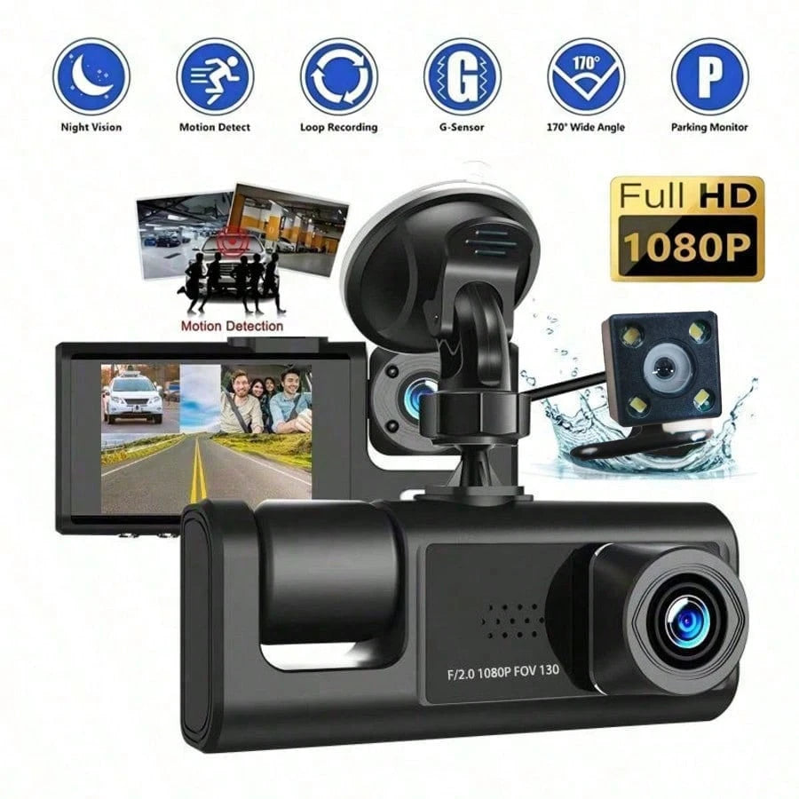 1pc Dual Channel 1080P Full HD Dash Cam, Front And Rear Dual Recording, DVR Car Camera With Loop Recording, 2-Inch Display, Battery Capacity 150mAh, No SD Card Included