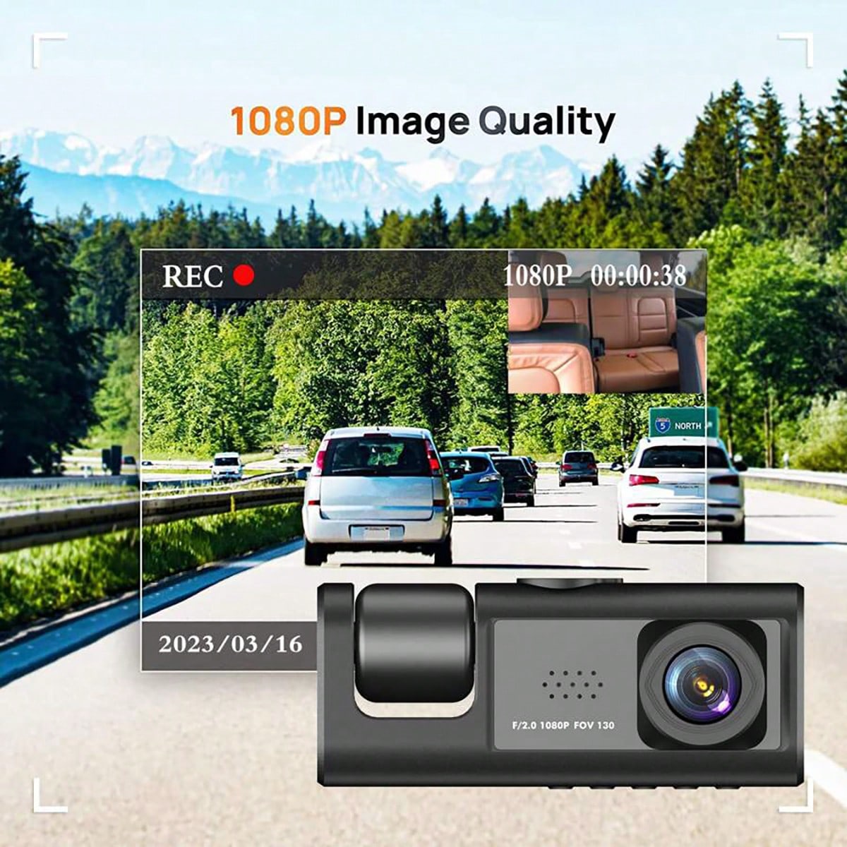 1pc Dual Channel 1080P Full HD Dash Cam, Front And Rear Dual Recording, DVR Car Camera With Loop Recording, 2-Inch Display, Battery Capacity 150mAh, No SD Card Included