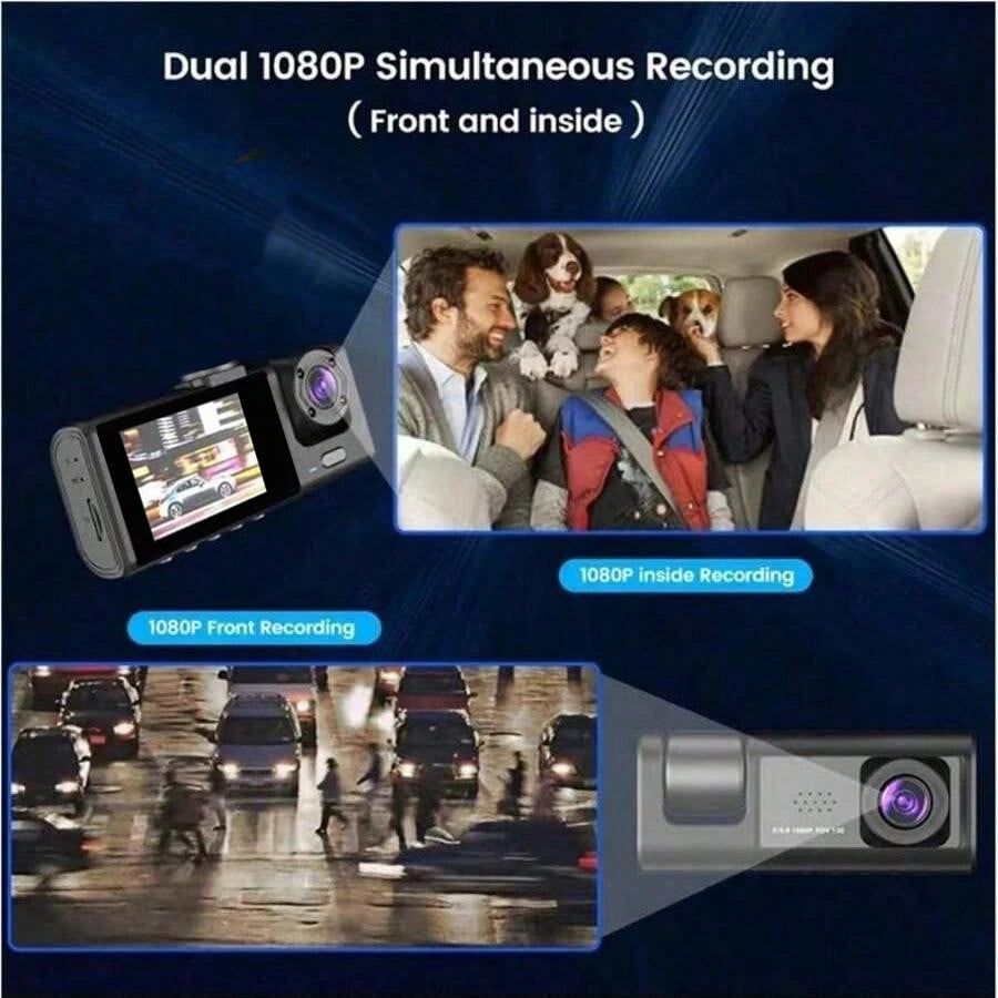 1pc Dual Channel 1080P Full HD Dash Cam, Front And Rear Dual Recording, DVR Car Camera With Loop Recording, 2-Inch Display, Battery Capacity 150mAh, No SD Card Included
