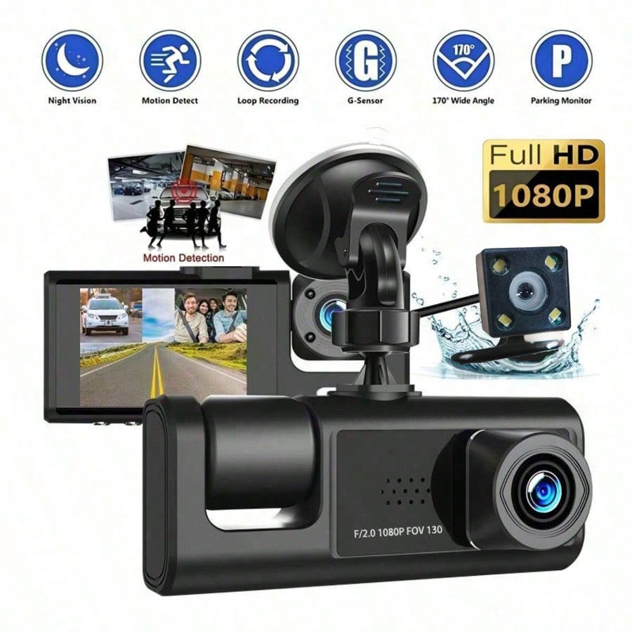1pc Dual Channel 1080P Full HD Dash Cam, Front And Rear Dual Recording, DVR Car Camera With Loop Recording, 2-Inch Display, Battery Capacity 150mAh, No SD Card Included