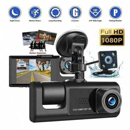 1pc Dual Channel 1080P Full HD Dash Cam, Front And Rear Dual Recording, DVR Car Camera With Loop Recording, 2-Inch Display, Battery Capacity 150mAh, No SD Card Included