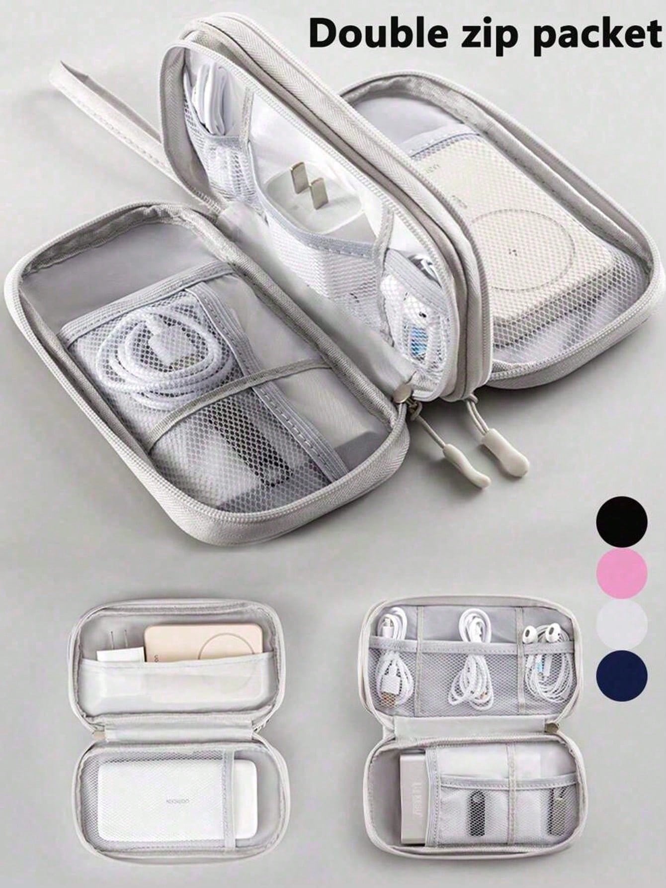 1pc Dual Layer Digital Accessories Organizer Bag, Multifunctional Storage Pouch, Waterproof Portable Electronics Organizer, Suitable For Short Trip Toiletry Bag, Travel Essential Storage Bag, Unisex E
