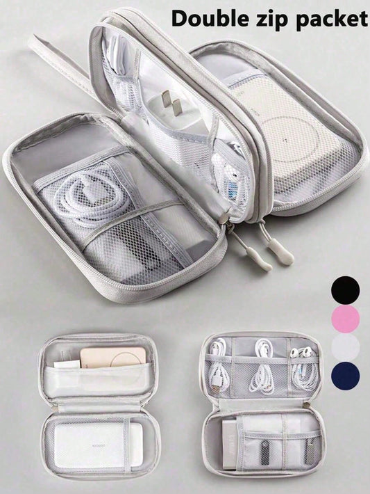 1pc Dual Layer Digital Accessories Organizer Bag, Multifunctional Storage Pouch, Waterproof Portable Electronics Organizer, Suitable For Short Trip Toiletry Bag, Travel Essential Storage Bag, Unisex E