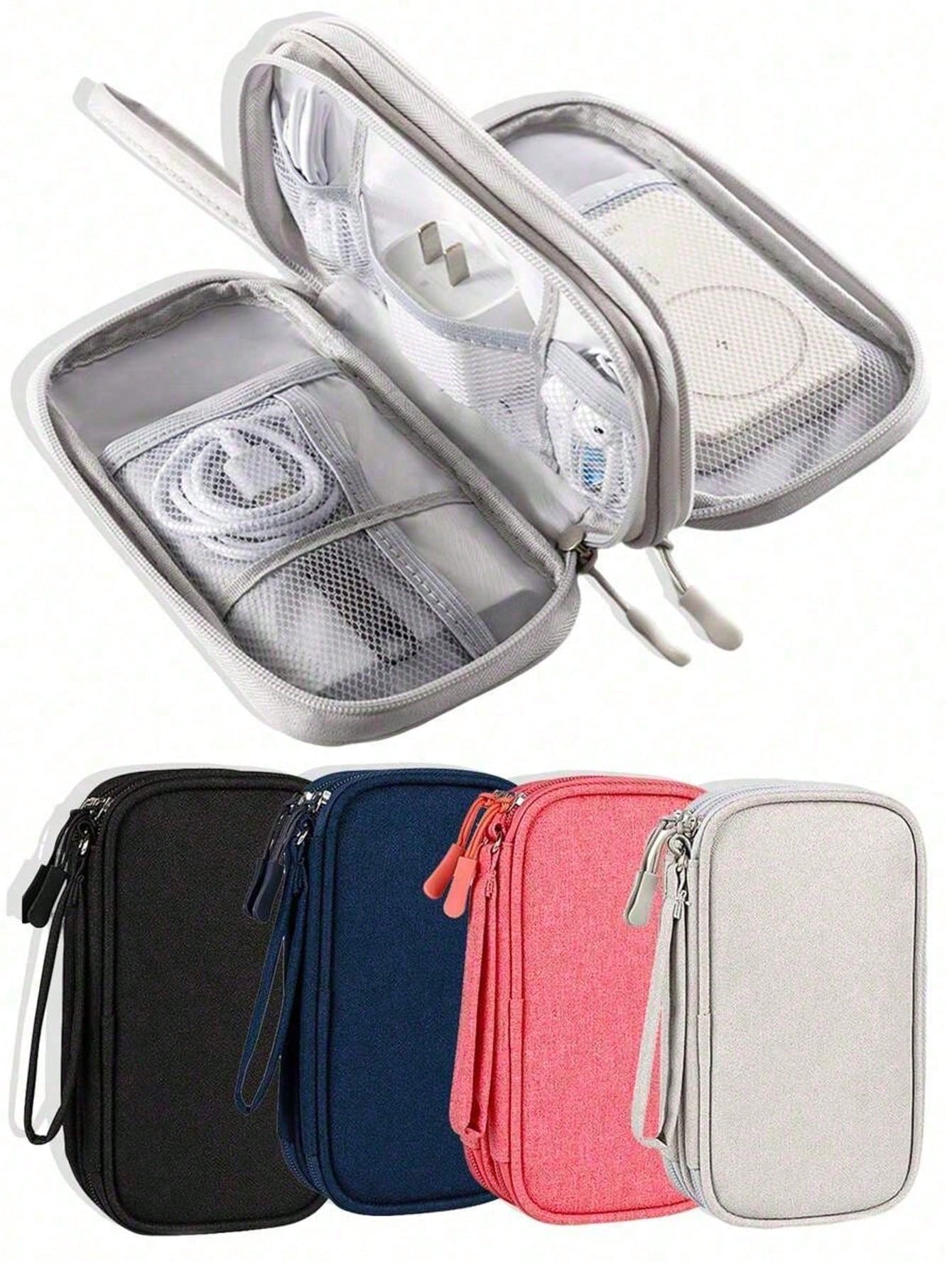 1pc Dual Layer Digital Accessories Organizer Bag, Multifunctional Storage Pouch, Waterproof Portable Electronics Organizer, Suitable For Short Trip Toiletry Bag, Travel Essential Storage Bag, Unisex E