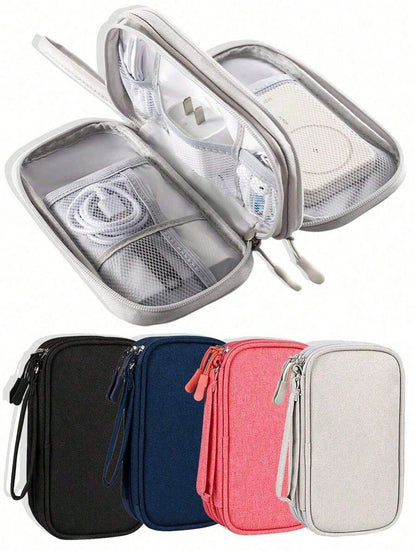 1pc Dual Layer Digital Accessories Organizer Bag, Multifunctional Storage Pouch, Waterproof Portable Electronics Organizer, Suitable For Short Trip Toiletry Bag, Travel Essential Storage Bag, Unisex E