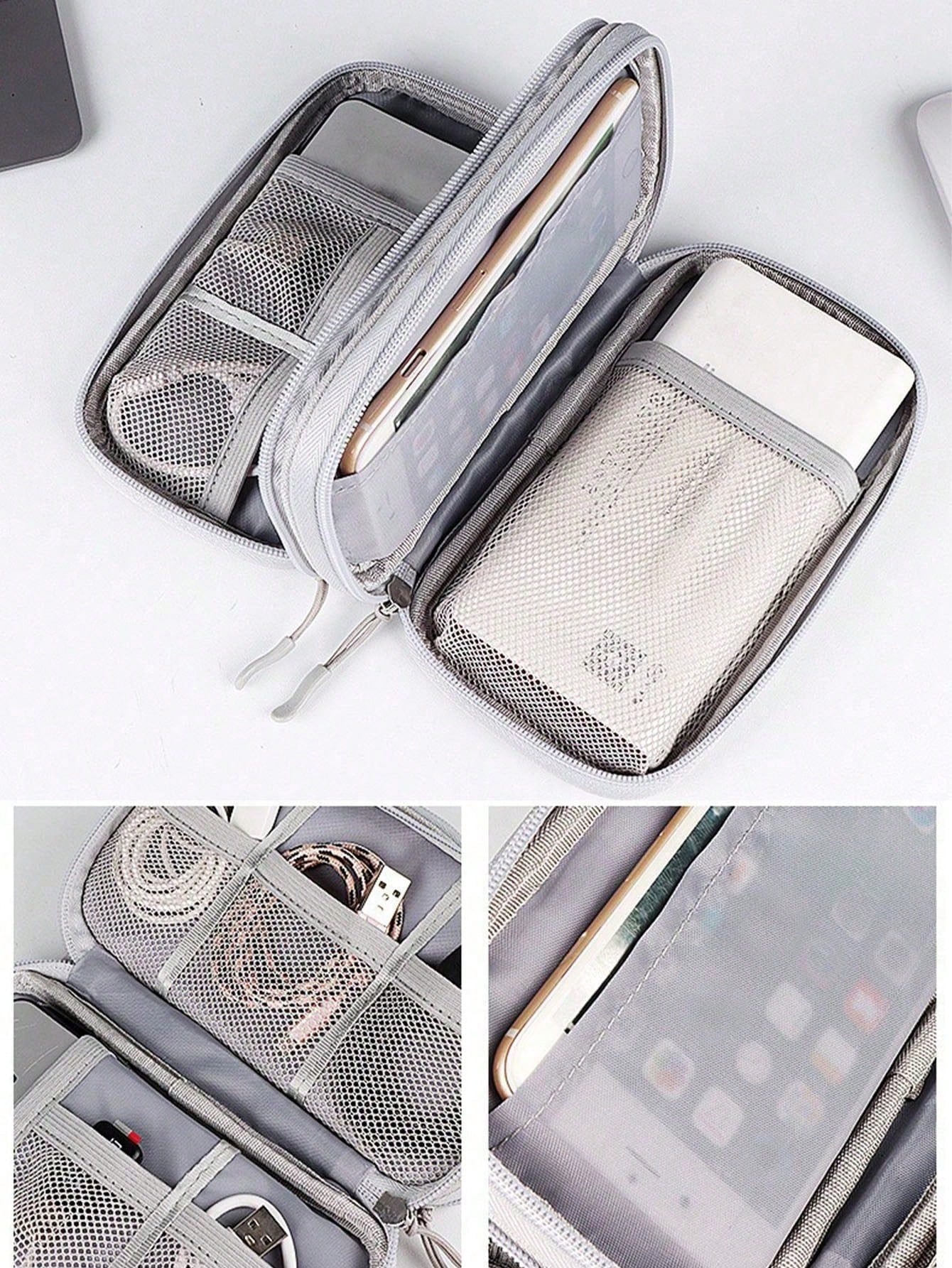 1pc Dual Layer Digital Accessories Organizer Bag, Multifunctional Storage Pouch, Waterproof Portable Electronics Organizer, Suitable For Short Trip Toiletry Bag, Travel Essential Storage Bag, Unisex E