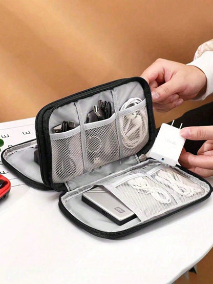 1pc Dual Layer Digital Accessories Organizer Bag, Multifunctional Storage Pouch, Waterproof Portable Electronics Organizer, Suitable For Short Trip Toiletry Bag, Travel Essential Storage Bag, Unisex E