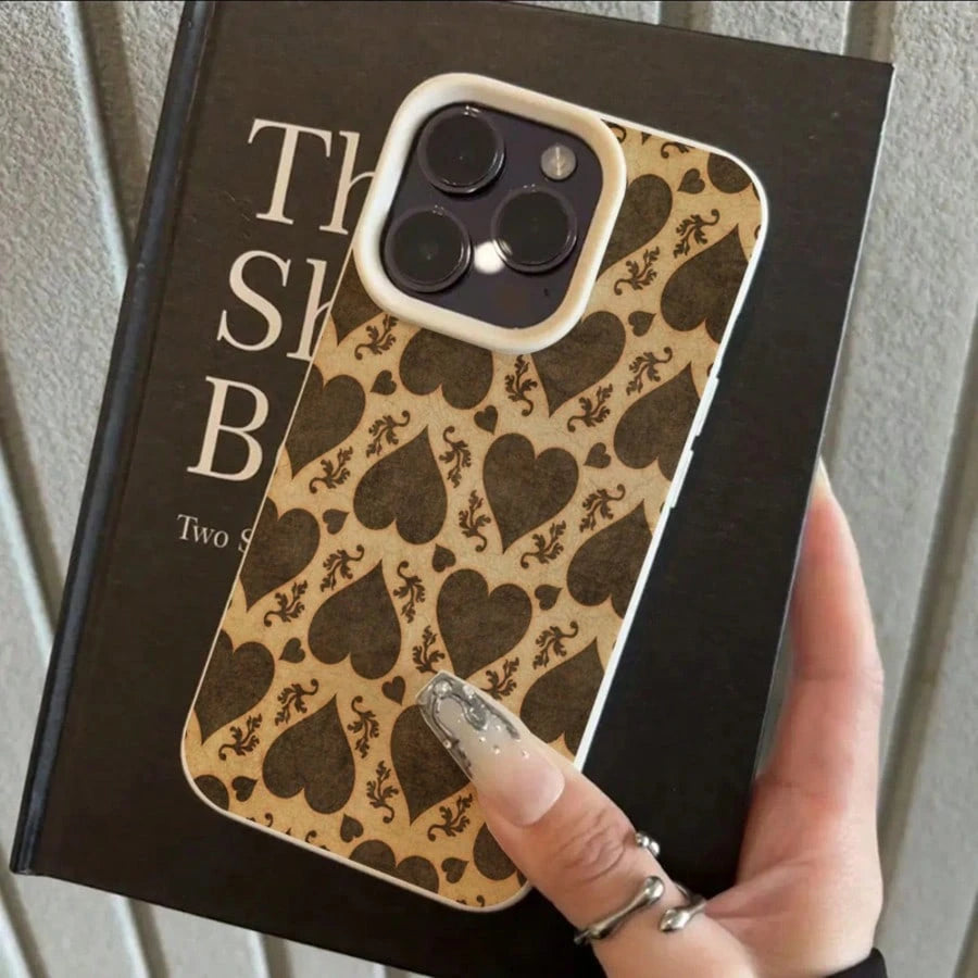 1pc Elegant Retro Floral & Heart Pattern TPU Phone Case, Compatible With Iphone/ Phones