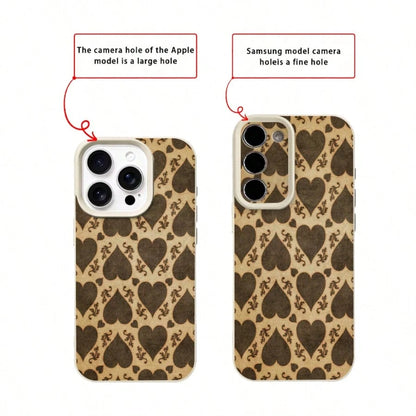 1pc Elegant Retro Floral & Heart Pattern TPU Phone Case, Compatible With Iphone/ Phones