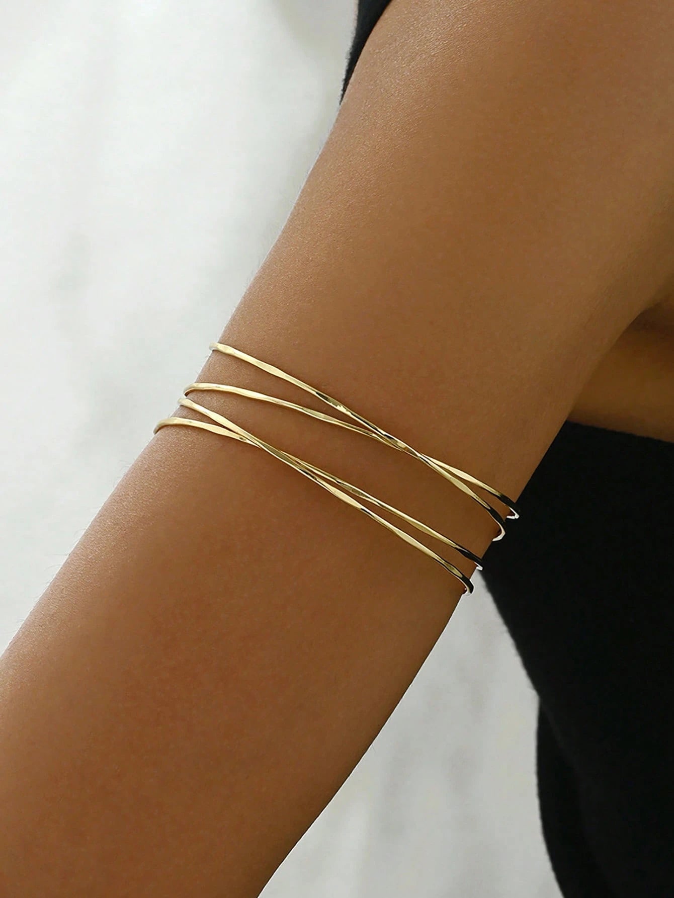 1pc Elegant Women Hollow Cross-Over Multilayer Arm Cuff, Adjustable Minimalist Luxury Bracelet Accessory,Summer,Jewellery,Festival,Classy