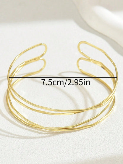 1pc Elegant Women Hollow Cross-Over Multilayer Arm Cuff, Adjustable Minimalist Luxury Bracelet Accessory,Summer,Jewellery,Festival,Classy