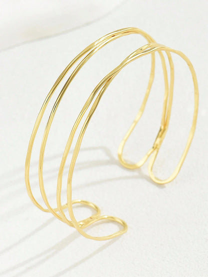 1pc Elegant Women Hollow Cross-Over Multilayer Arm Cuff, Adjustable Minimalist Luxury Bracelet Accessory,Summer,Jewellery,Festival,Classy
