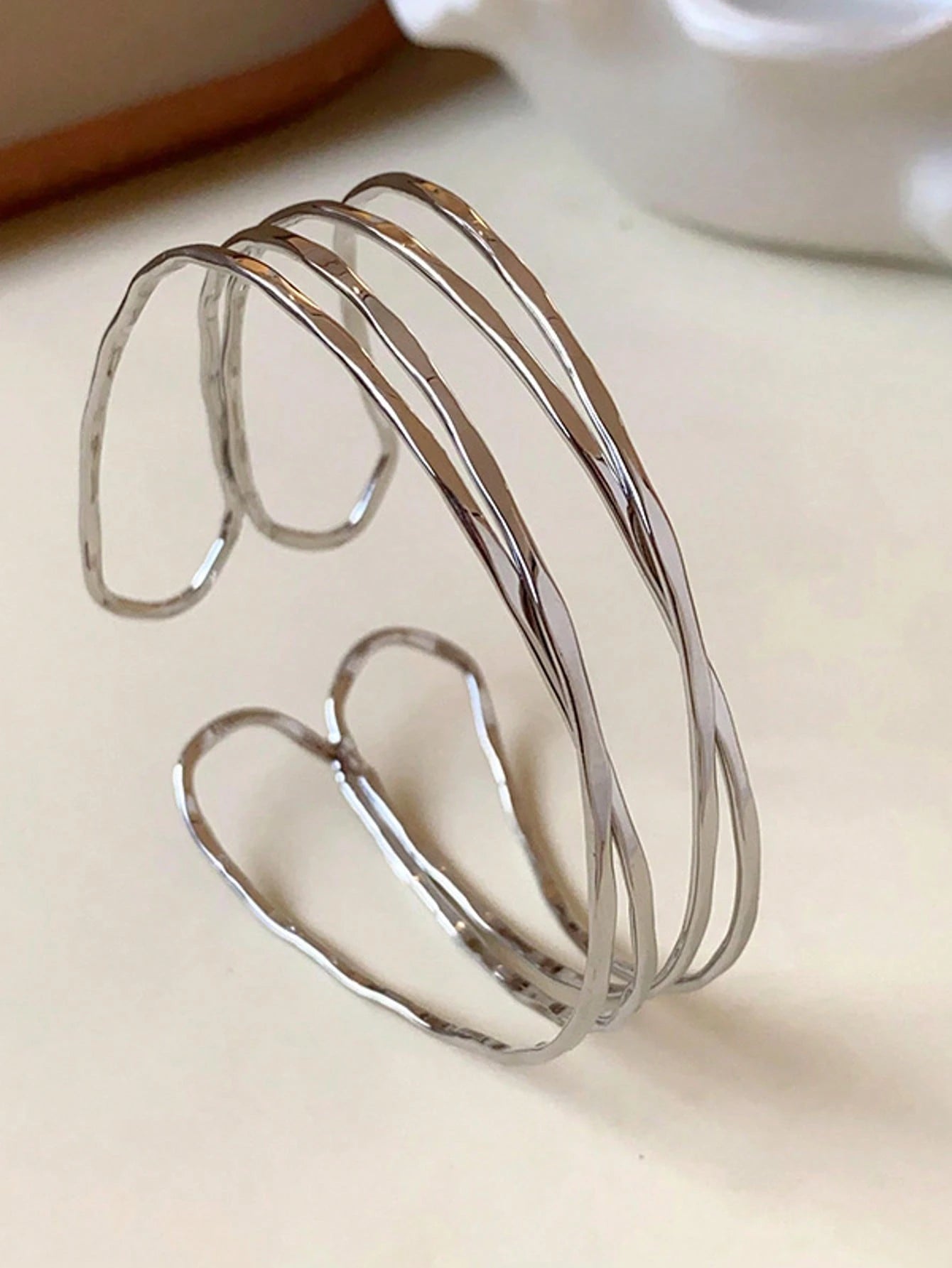 1pc Elegant Women Hollow Cross-Over Multilayer Arm Cuff, Adjustable Minimalist Luxury Bracelet Accessory,Summer,Jewellery,Festival,Classy