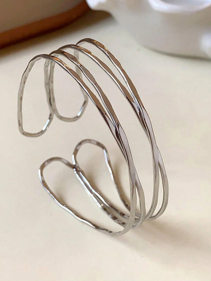 1pc Elegant Women Hollow Cross-Over Multilayer Arm Cuff, Adjustable Minimalist Luxury Bracelet Accessory,Summer,Jewellery,Festival,Classy