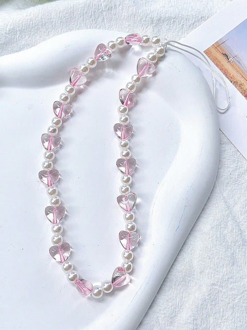 1pc Exquisite Crystal Pink Crystal Love Pearl Lanyard Mobile Phone Charm Compatible Bag Decoration Keychain Camera Ccd Pendant Designed For Women Gifts For Mother, Family, Friends, Birthday, Holiday P