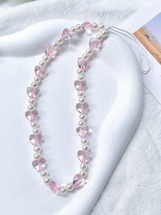 1pc Exquisite Crystal Pink Crystal Love Pearl Lanyard Mobile Phone Charm Compatible Bag Decoration Keychain Camera Ccd Pendant Designed For Women Gifts For Mother, Family, Friends, Birthday, Holiday P