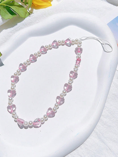 1pc Exquisite Crystal Pink Crystal Love Pearl Lanyard Mobile Phone Charm Compatible Bag Decoration Keychain Camera Ccd Pendant Designed For Women Gifts For Mother, Family, Friends, Birthday, Holiday P
