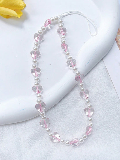 1pc Exquisite Crystal Pink Crystal Love Pearl Lanyard Mobile Phone Charm Compatible Bag Decoration Keychain Camera Ccd Pendant Designed For Women Gifts For Mother, Family, Friends, Birthday, Holiday P