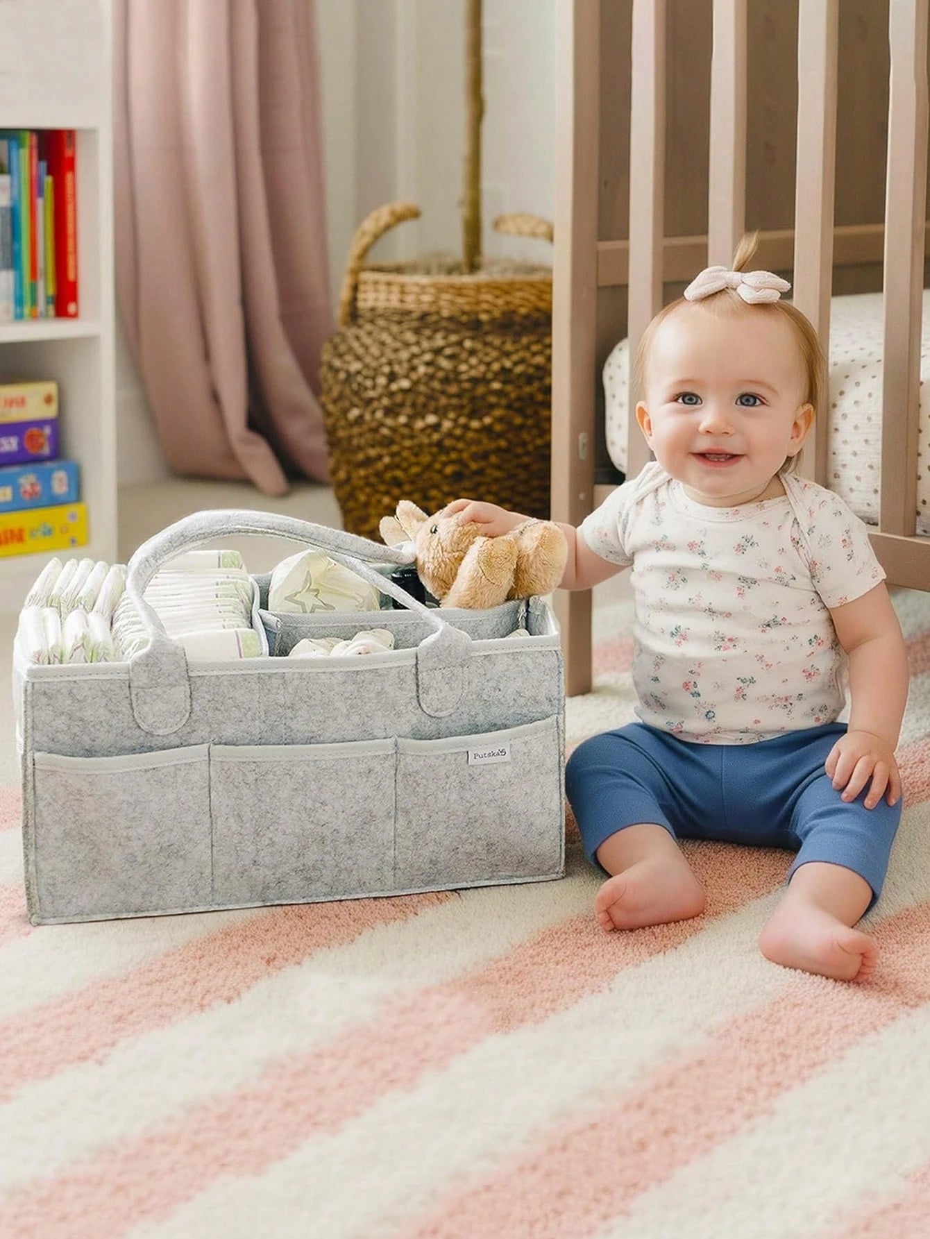1pc Extra Large Grey Diaper Bag, Newborn Essentials, Diaper Storage Basket, Baby Supplies, Christening Accessories, Unisex Baby Room Decor