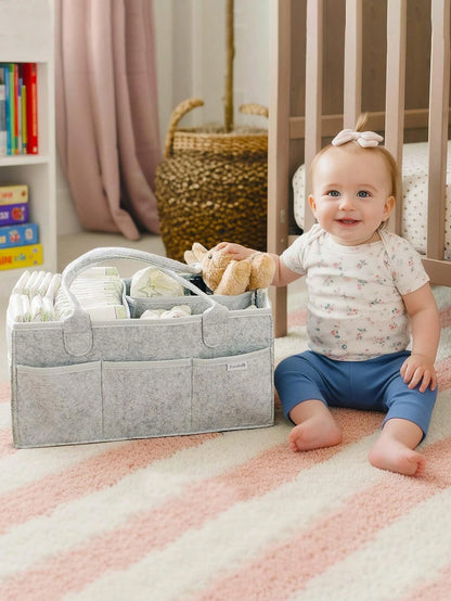 1pc Extra Large Grey Diaper Bag, Newborn Essentials, Diaper Storage Basket, Baby Supplies, Christening Accessories, Unisex Baby Room Decor