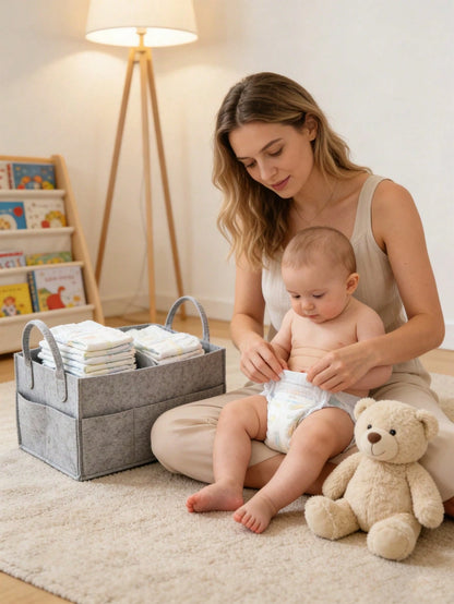 1pc Extra Large Grey Diaper Bag, Newborn Essentials, Diaper Storage Basket, Baby Supplies, Christening Accessories, Unisex Baby Room Decor