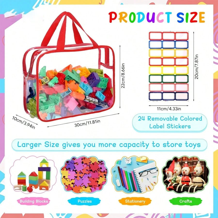 1pc Extra Large/Large Reusable Transparent PVC Diaper Storage Bag, Waterproof Zipper Bag For Diapers, Toys, Building Blocks, Puzzles, Children's Books, Cloth Diapers And Other Items (9 Colors, No Stic