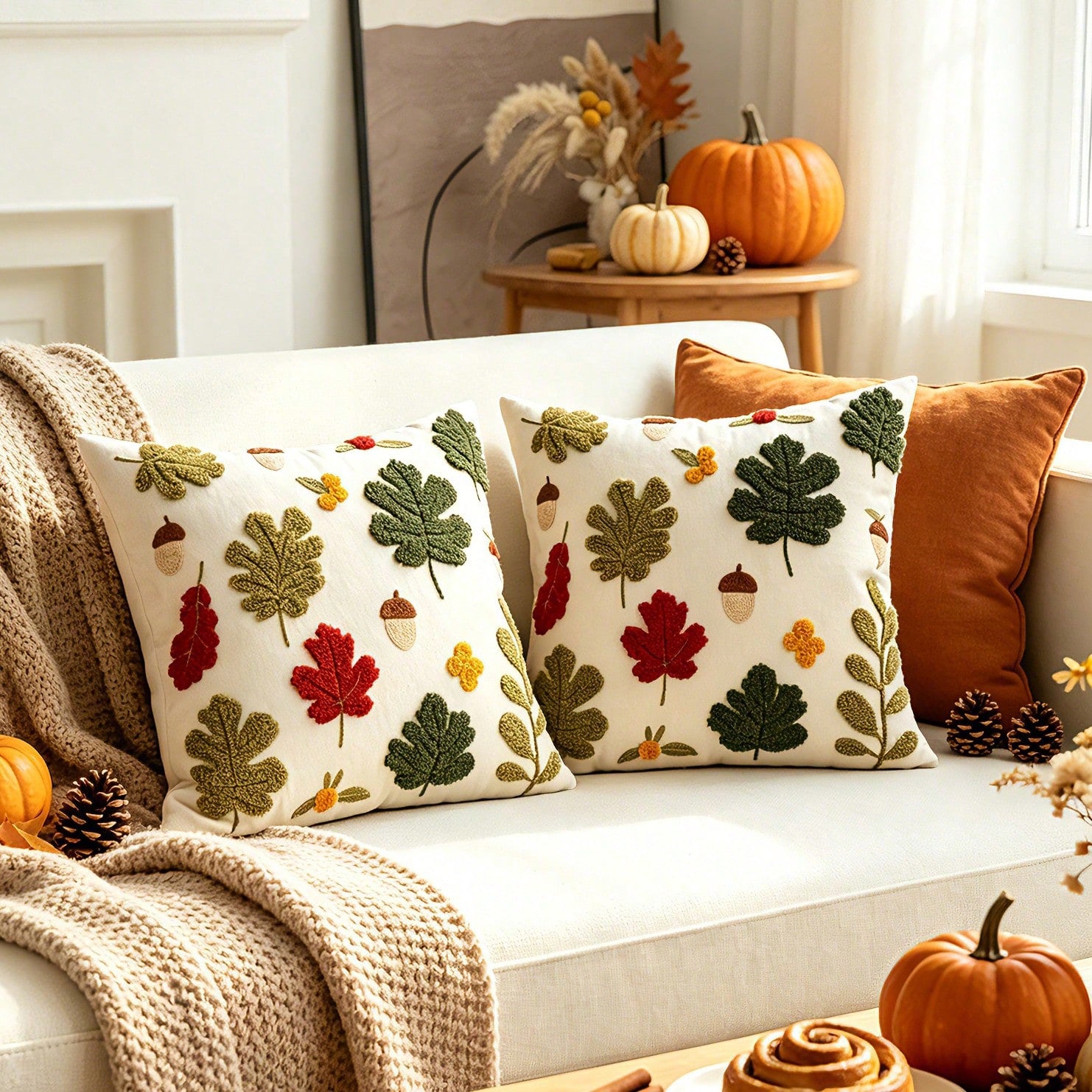 1pc Fall Throw Pillow Covers Embroidery Autumn Thanksgiving Leaf Maple Leaves Decorative Cushion Cases Decor Home Decorations For Couch Patio Furniture Bed Room Livingroom Sofa Porch