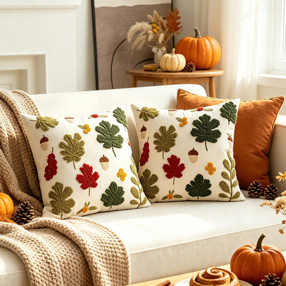 1pc Fall Throw Pillow Covers Embroidery Autumn Thanksgiving Leaf Maple Leaves Decorative Cushion Cases Decor Home Decorations For Couch Patio Furniture Bed Room Livingroom Sofa Porch