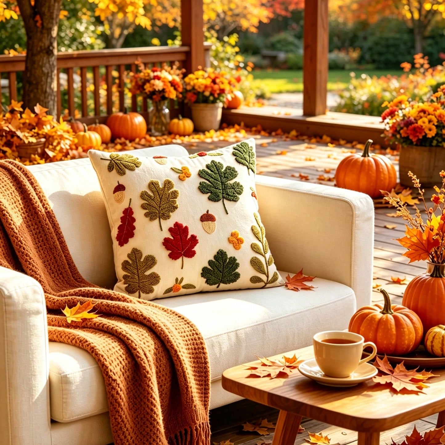 1pc Fall Throw Pillow Covers Embroidery Autumn Thanksgiving Leaf Maple Leaves Decorative Cushion Cases Decor Home Decorations For Couch Patio Furniture Bed Room Livingroom Sofa Porch