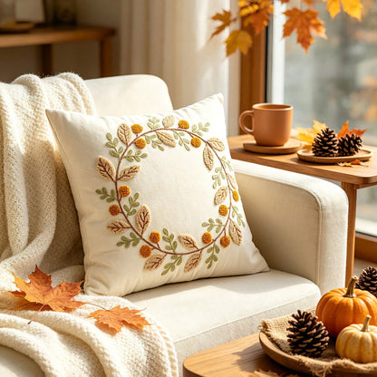 1pc Fall Throw Pillow Covers Embroidery Autumn Thanksgiving Leaf Maple Leaves Decorative Cushion Cases Decor Home Decorations For Couch Patio Furniture Bed Room Livingroom Sofa Porch
