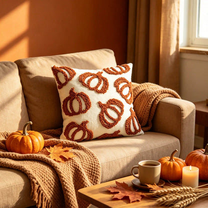 1pc Fall Throw Pillow Covers With Raised Pumpkin 3D Embroidery, Designed For Bedrooms, And Cozy Fall Home Decor Thanksgiving Fall Decors Autumn Decor