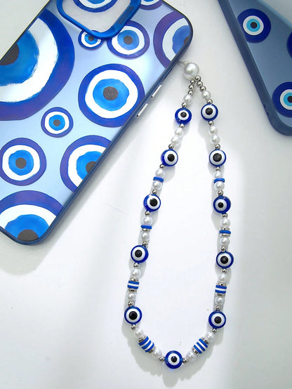 1pc Fashion Minimalist Blue & White Bowknot Faux Pearl Beaded Phone Strap, Suitable As Gift For Any Occasion