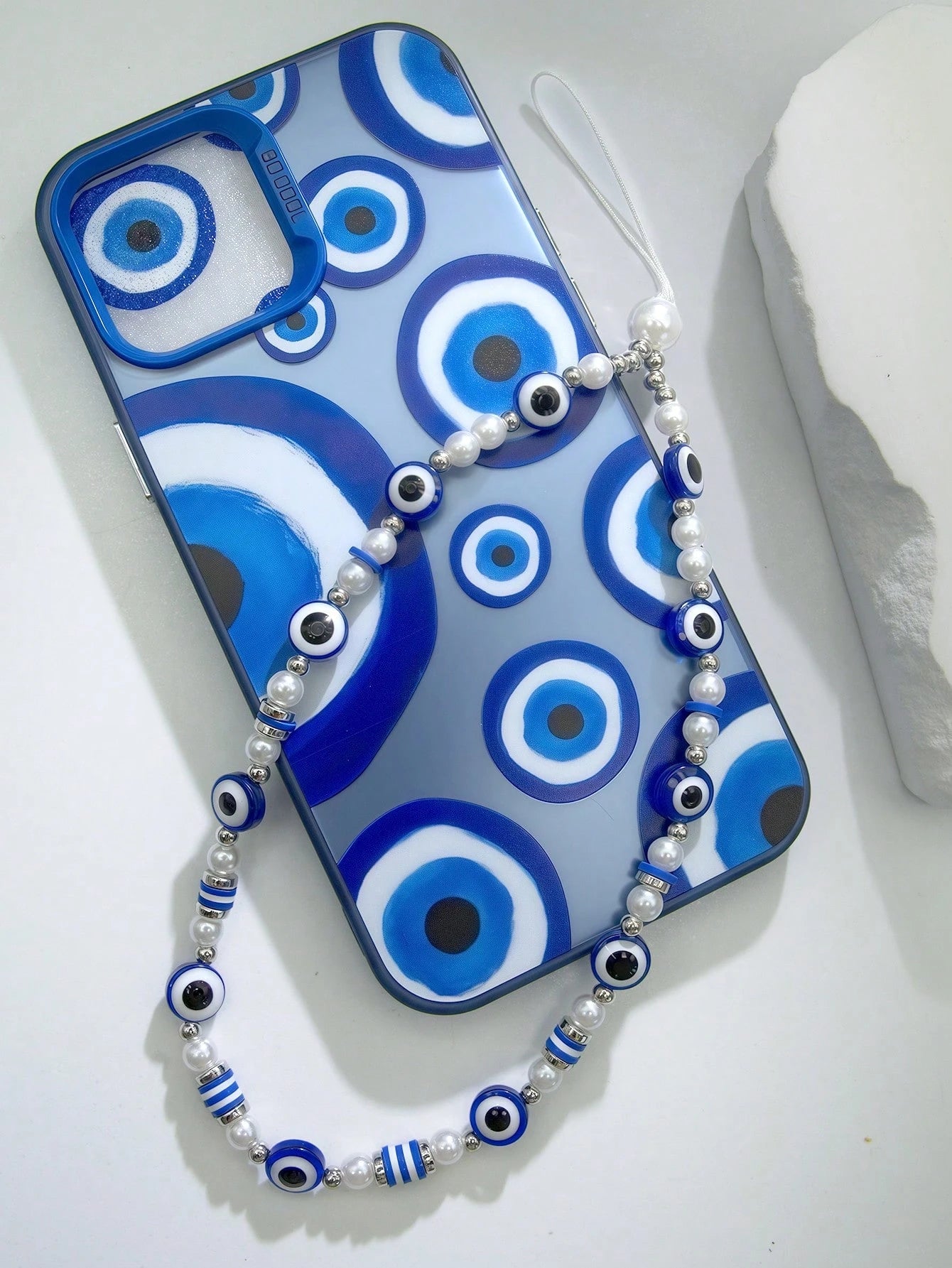1pc Fashion Minimalist Blue & White Bowknot Faux Pearl Beaded Phone Strap, Suitable As Gift For Any Occasion