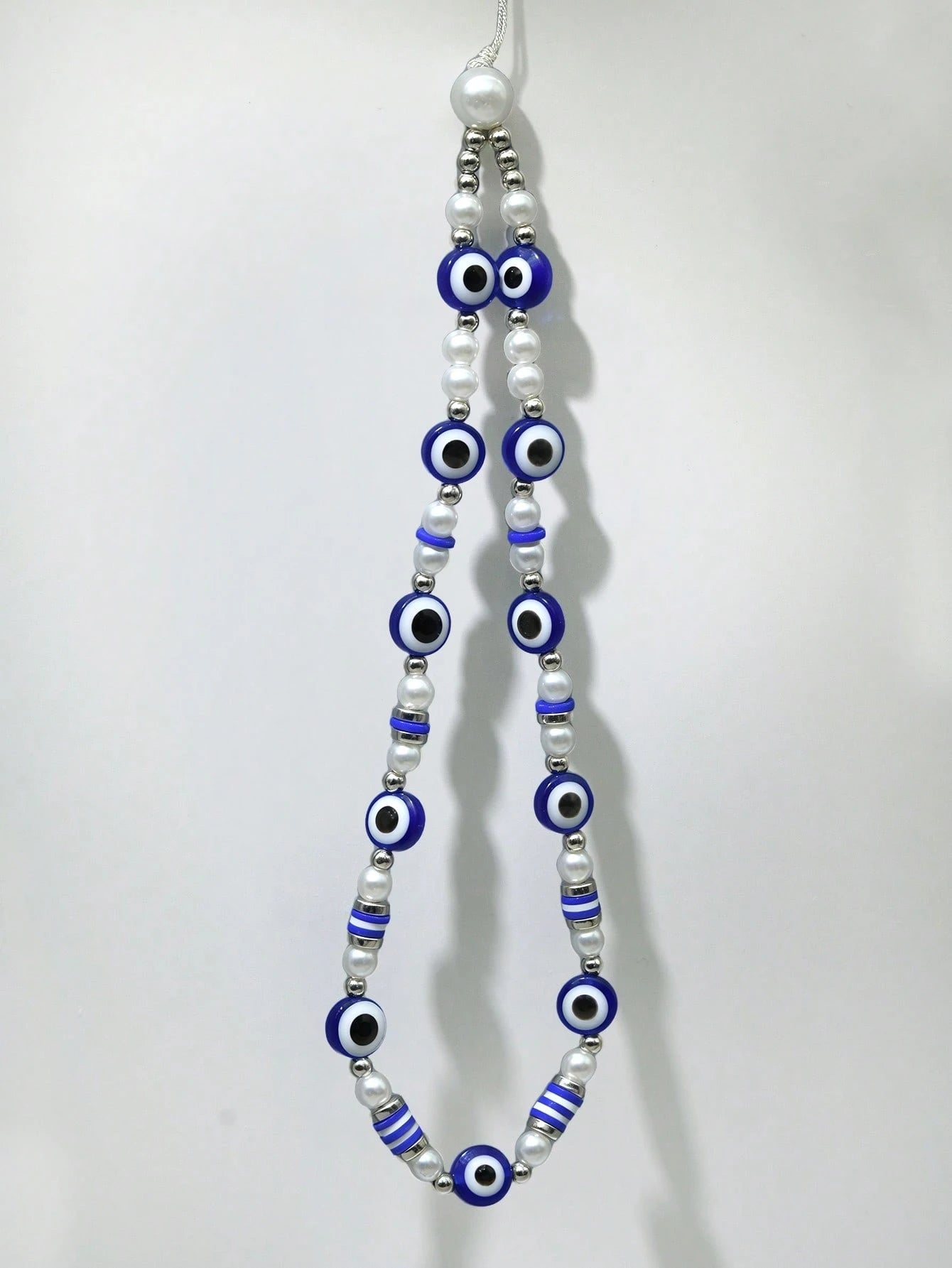 1pc Fashion Minimalist Blue & White Bowknot Faux Pearl Beaded Phone Strap, Suitable As Gift For Any Occasion