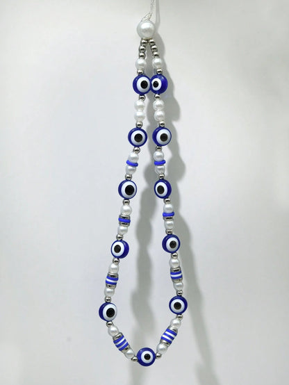 1pc Fashion Minimalist Blue & White Bowknot Faux Pearl Beaded Phone Strap, Suitable As Gift For Any Occasion