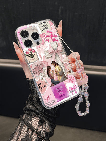 1pc Fashion Text Cross Jesus Phone Case Protective Cover, Bowknot Lanyard, Soft TPU Shockproof Anti-Fall Full Coverage Phone Case, Compatible With Iphone17/17Air/17pro/17promax/16/16plus/16pro/16Proma