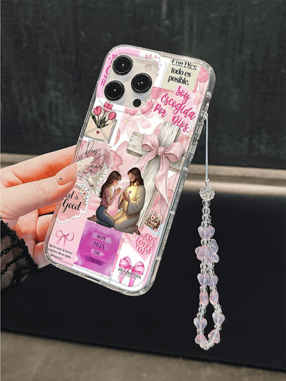 1pc Fashion Text Cross Jesus Phone Case Protective Cover, Bowknot Lanyard, Soft TPU Shockproof Anti-Fall Full Coverage Phone Case, Compatible With Iphone17/17Air/17pro/17promax/16/16plus/16pro/16Proma