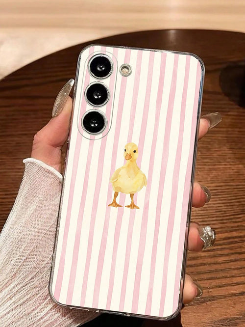 1pc Fashionable Striped Duck Transparent Soft Protective Case Compatible With Huawei, Honor, Galaxy A04e/12/A13/A14/A34/A50/A52/A53/A54/S21/S22/S23/S24/S25/S25Ultra/S25FE/S26/S26 PLUS/S26 ULTRA/S26 ED