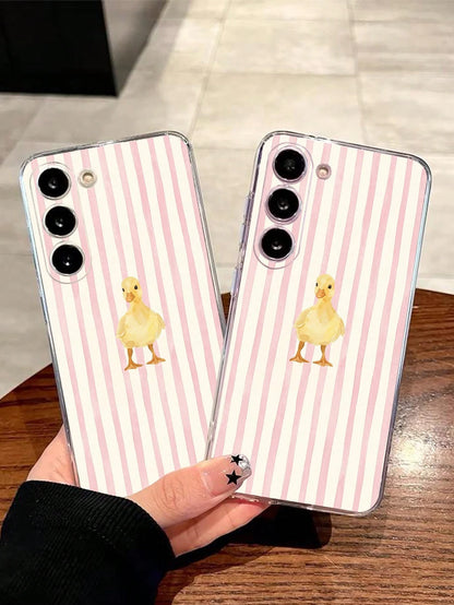 1pc Fashionable Striped Duck Transparent Soft Protective Case Compatible With Huawei, Honor, Galaxy A04e/12/A13/A14/A34/A50/A52/A53/A54/S21/S22/S23/S24/S25/S25Ultra/S25FE/S26/S26 PLUS/S26 ULTRA/S26 ED