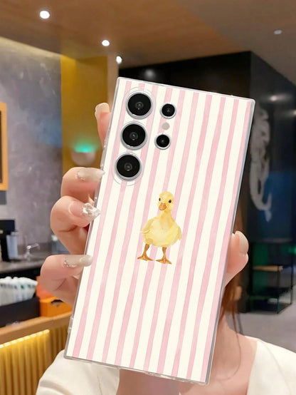 1pc Fashionable Striped Duck Transparent Soft Protective Case Compatible With Huawei, Honor, Galaxy A04e/12/A13/A14/A34/A50/A52/A53/A54/S21/S22/S23/S24/S25/S25Ultra/S25FE/S26/S26 PLUS/S26 ULTRA/S26 ED