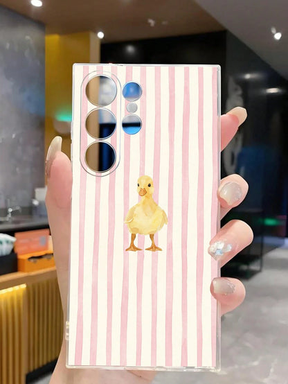 1pc Fashionable Striped Duck Transparent Soft Protective Case Compatible With Huawei, Honor, Galaxy A04e/12/A13/A14/A34/A50/A52/A53/A54/S21/S22/S23/S24/S25/S25Ultra/S25FE/S26/S26 PLUS/S26 ULTRA/S26 ED
