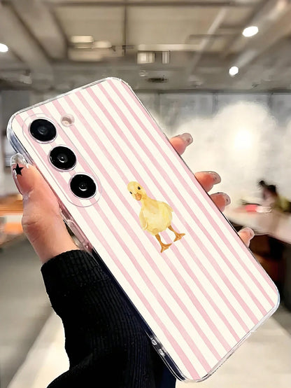 1pc Fashionable Striped Duck Transparent Soft Protective Case Compatible With Huawei, Honor, Galaxy A04e/12/A13/A14/A34/A50/A52/A53/A54/S21/S22/S23/S24/S25/S25Ultra/S25FE/S26/S26 PLUS/S26 ULTRA/S26 ED