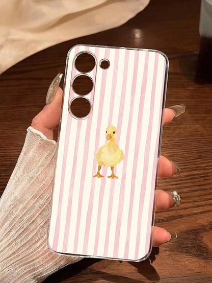1pc Fashionable Striped Duck Transparent Soft Protective Case Compatible With Huawei, Honor, Galaxy A04e/12/A13/A14/A34/A50/A52/A53/A54/S21/S22/S23/S24/S25/S25Ultra/S25FE/S26/S26 PLUS/S26 ULTRA/S26 ED