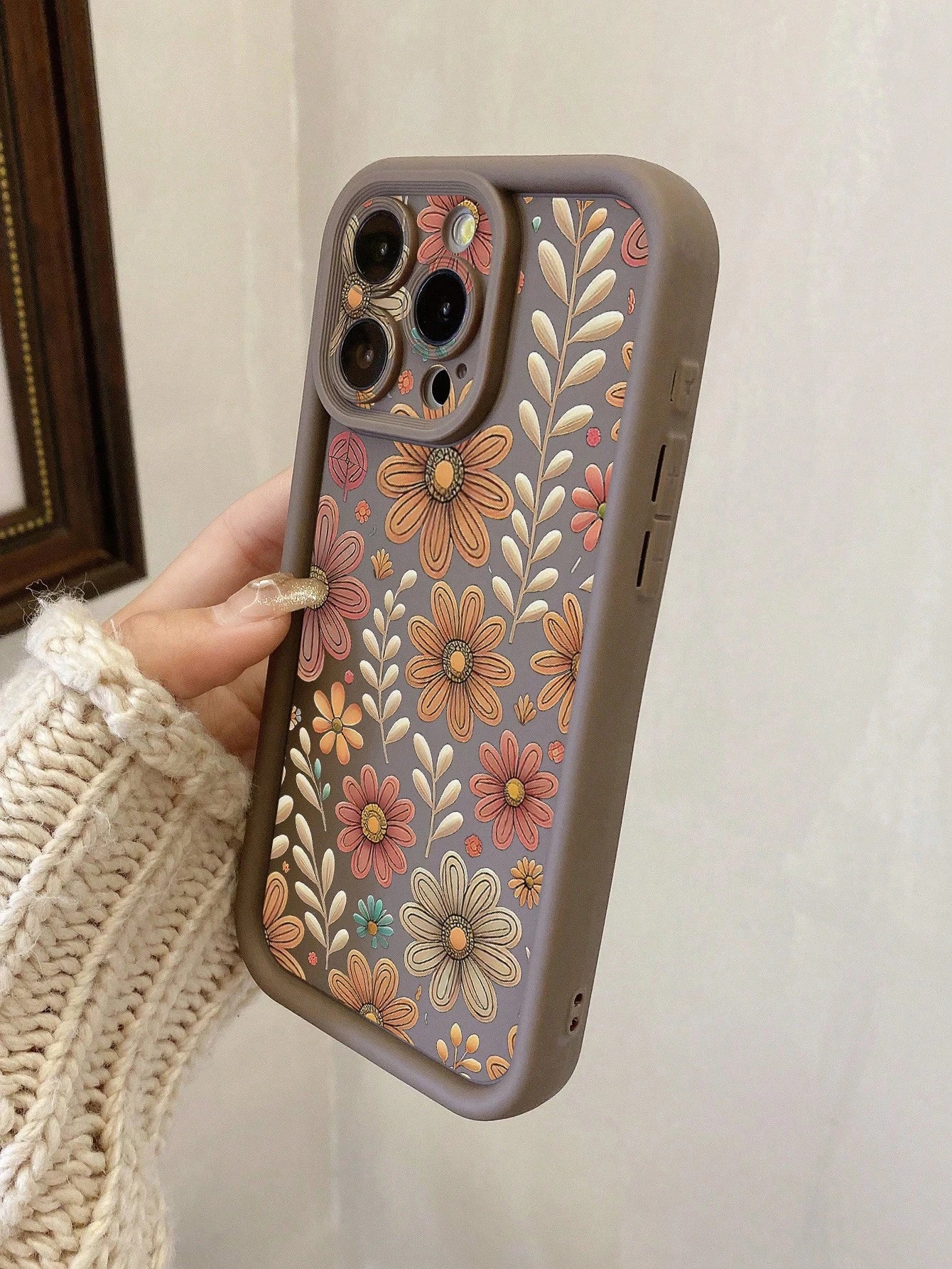 1pc Floral Pattern Camera Protection Shock-Proof Phone Case, Compatible With IPhone 11 Pro Max/12 Pro Max/13 Pro Max/14 Pro Max/15 Pro Max/16 Plus/16 Pro Max, Compatible With Redmi, Compatible With OP