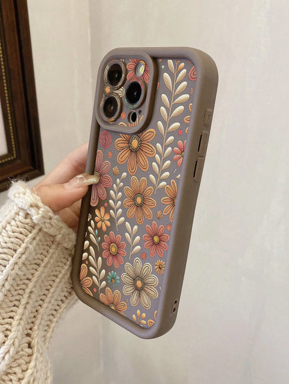 1pc Floral Pattern Camera Protection Shock-Proof Phone Case, Compatible With IPhone 11 Pro Max/12 Pro Max/13 Pro Max/14 Pro Max/15 Pro Max/16 Plus/16 Pro Max, Compatible With Redmi, Compatible With OP